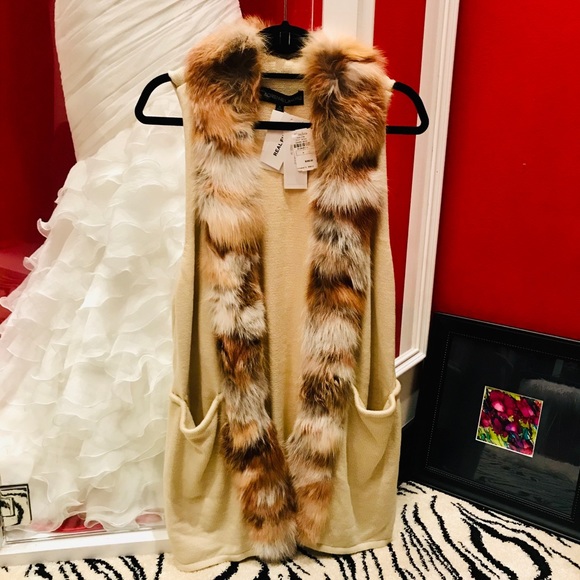 * NWT Authentic Adrienne Landau Knit Vest/Fox Fur - Picture 5 of 8